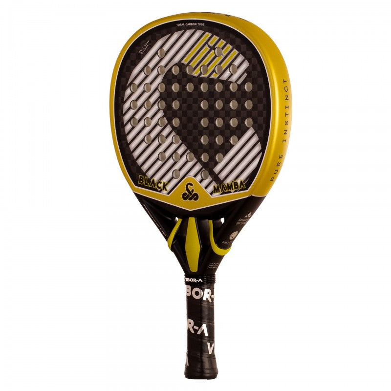 Vibora Black Mamba Radical 12K 3.0 padel racket with hybrid shape and matte 3D finish front right